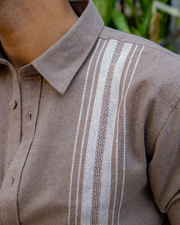 Ilyzly Khaki Stripe Thread Embroidered Shirt