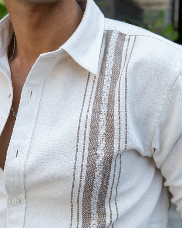 Ilyzly Cream Stripe Thread Embroidered Shirt