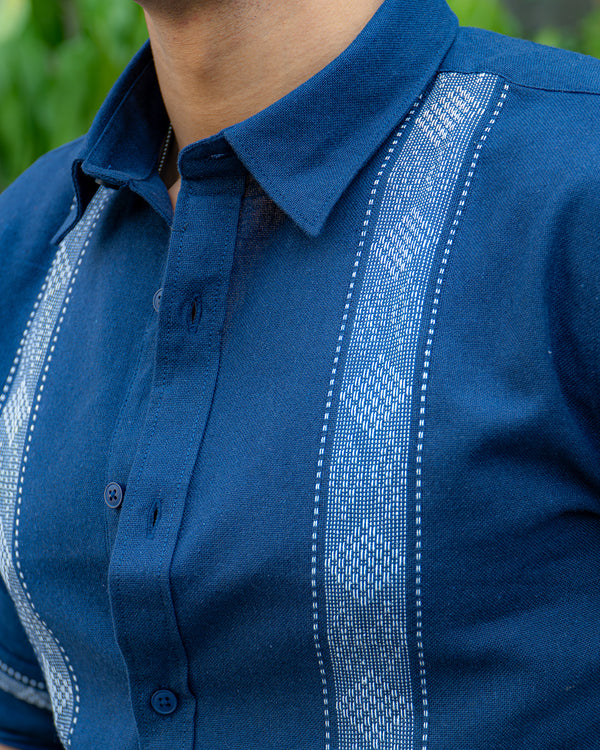 Ilyzly Dark Blue Stripe Thread Embroidered Shirt