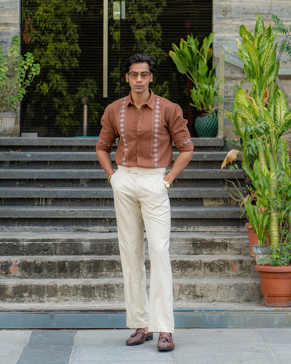 Ilyzly Brick Stripe Thread Embroidered Shirt