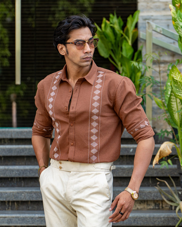 Ilyzly Brick Stripe Thread Embroidered Shirt