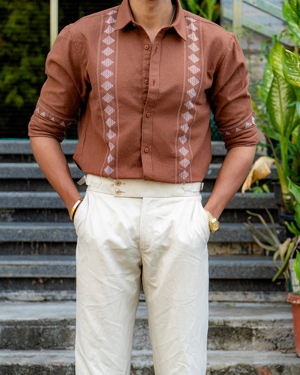 Ilyzly Brick Stripe Thread Embroidered Shirt