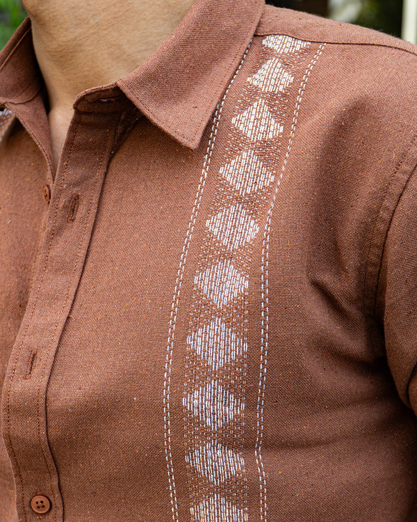 Ilyzly Brick Stripe Thread Embroidered Shirt