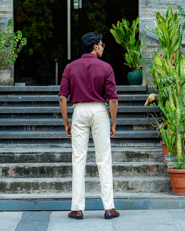 Ilyzly Maroon Stripe Thread Embroidered Shirt