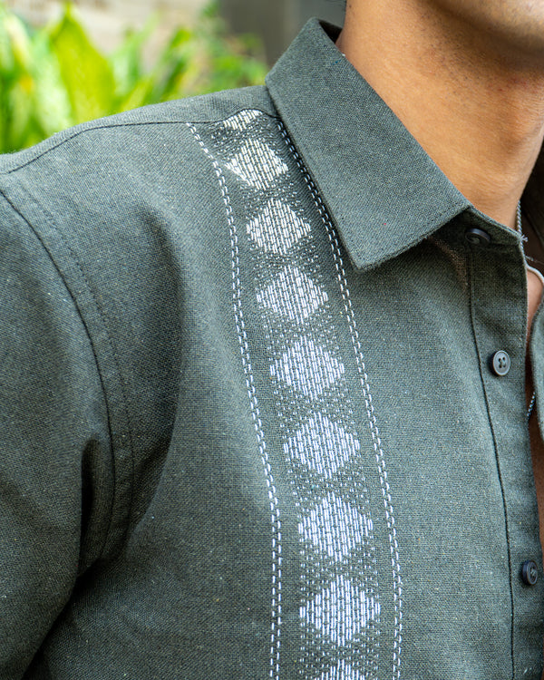 Ilyzly Green Stripe Thread Embroidered Shirt