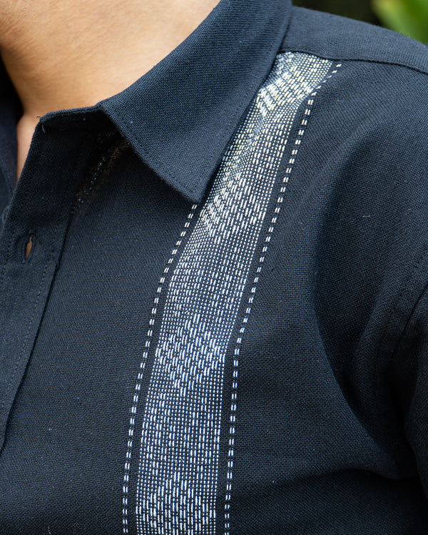 Ilyzly Black Stripe Thread Embroidered Shirt