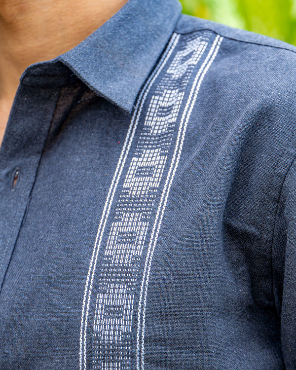 Ilyzly Dark Grey Stripe Thread Embroidered Shirt