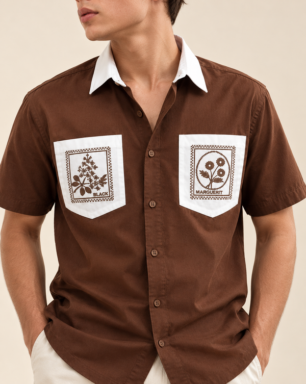 Izi Brown Double Pocket Embroidery Shirt