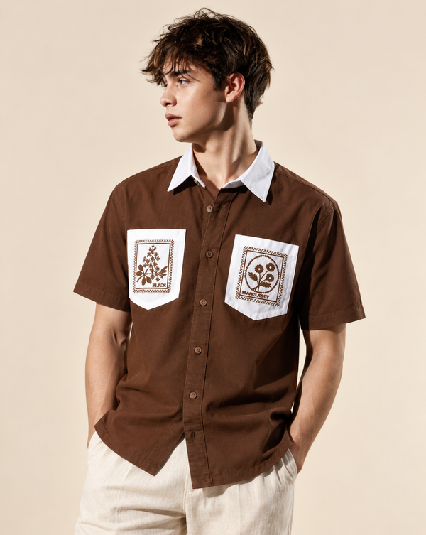 Izi Brown Double Pocket Embroidery Shirt