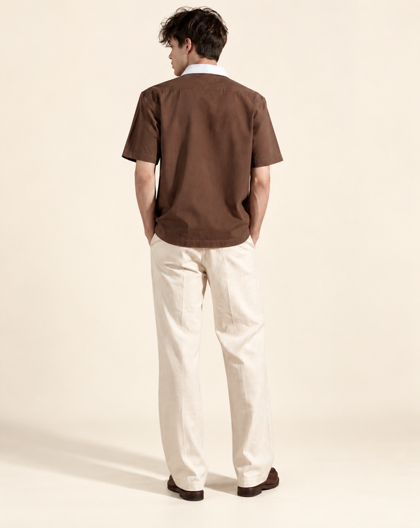 Izi Brown Double Pocket Embroidery Shirt