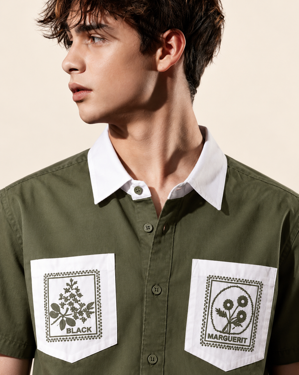 Izi Green Double Pocket Embroidery Shirt