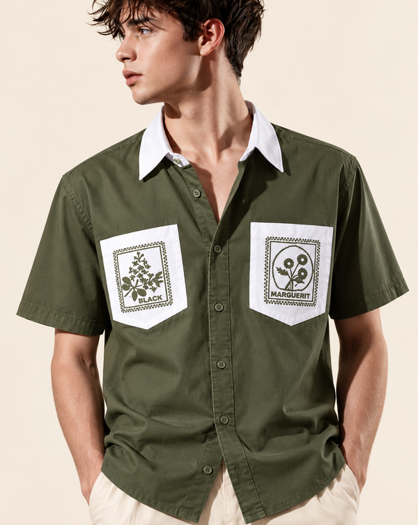 Izi Green Double Pocket Embroidery Shirt