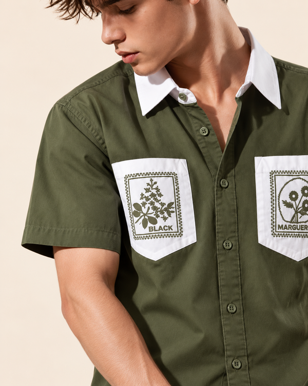 Izi Green Double Pocket Embroidery Shirt