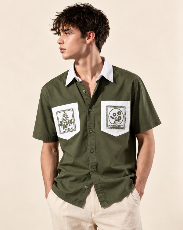 Izi Green Double Pocket Embroidery Shirt