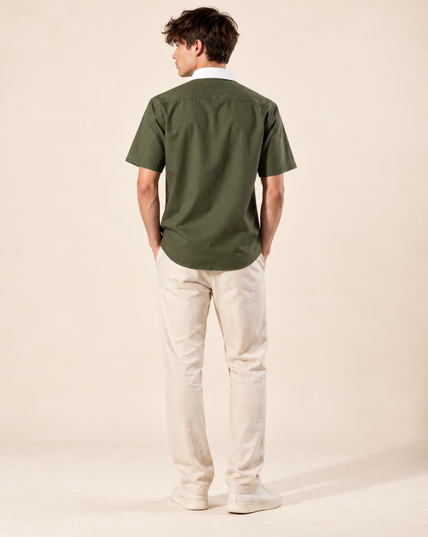 Izi Green Double Pocket Embroidery Shirt