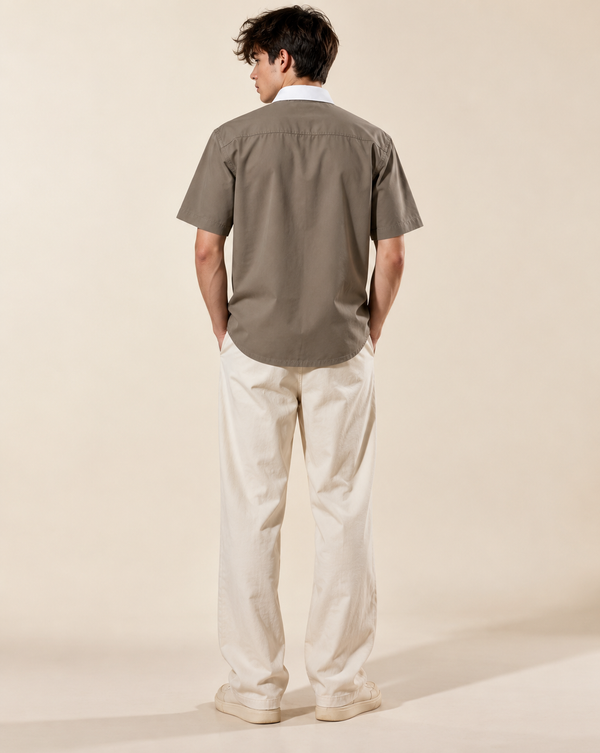 Izi Beige Double Pocket Embroidery Shirt