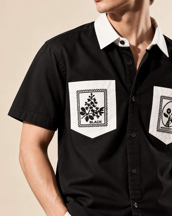 Izi Black Double Pocket Embroidery Shirt