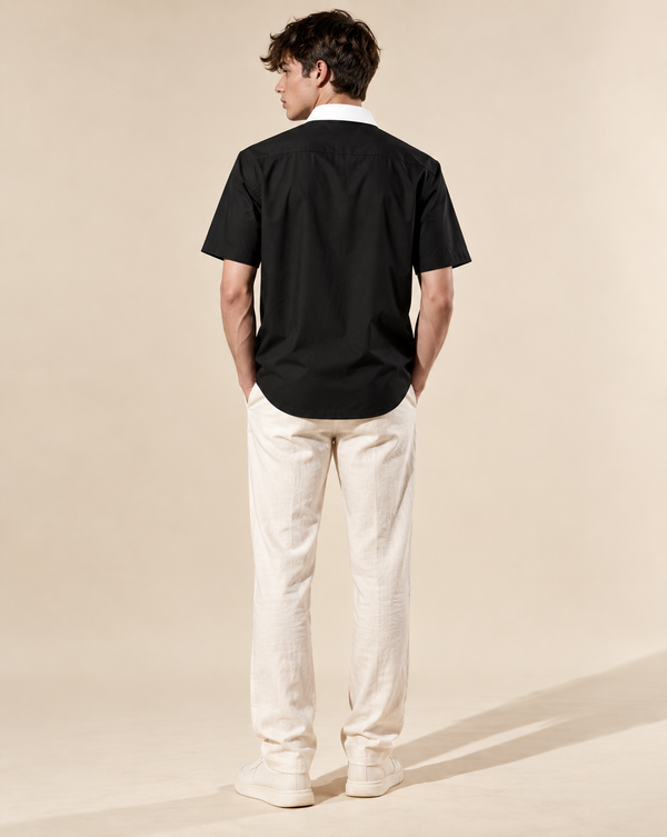 Izi Black Double Pocket Embroidery Shirt