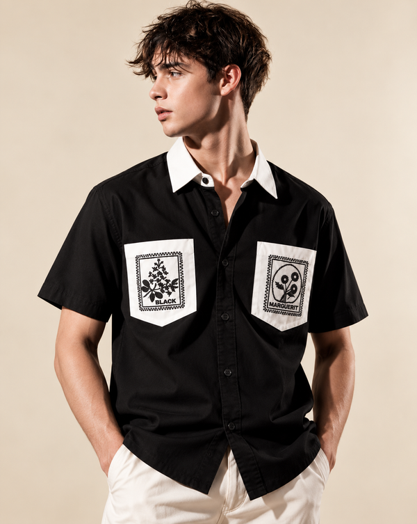 Izi Black Double Pocket Embroidery Shirt