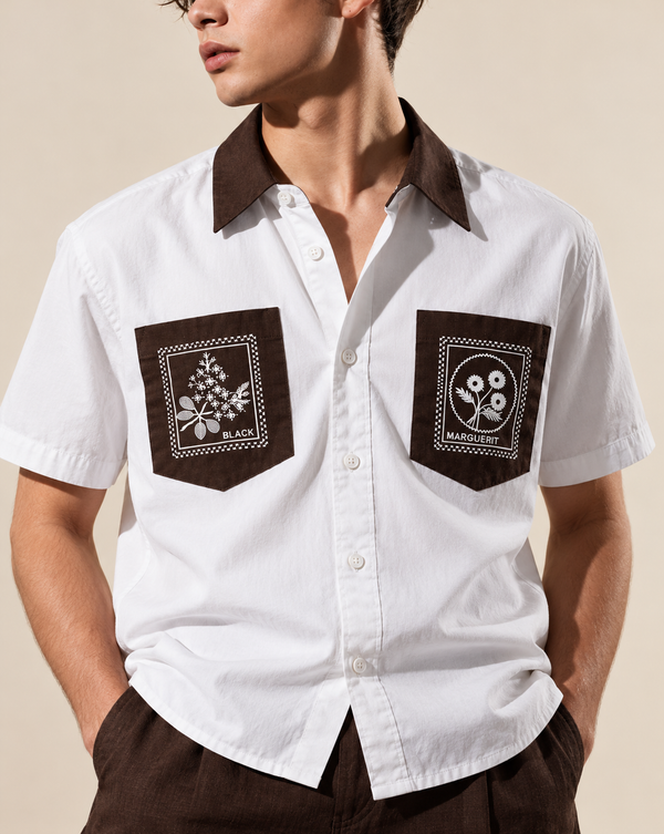 Izi White Double Pocket Embroidery Shirt