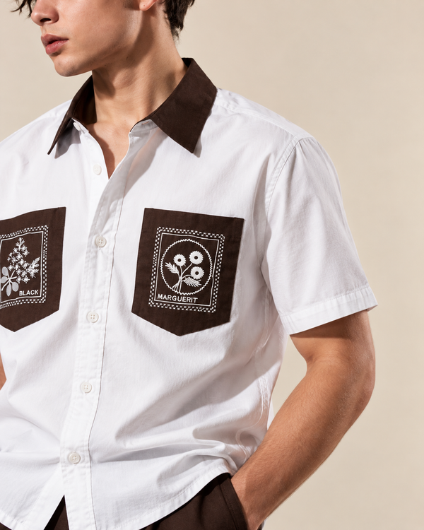 Izi White Double Pocket Embroidery Shirt