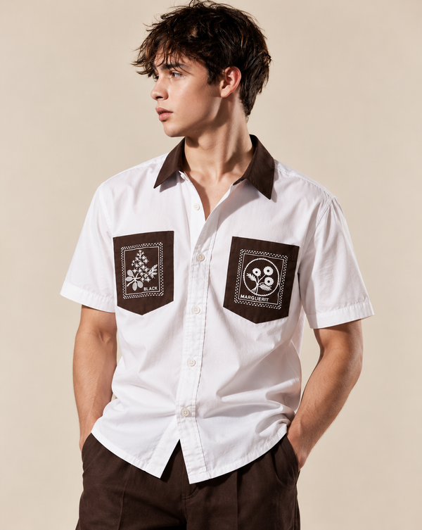 Izi White Double Pocket Embroidery Shirt
