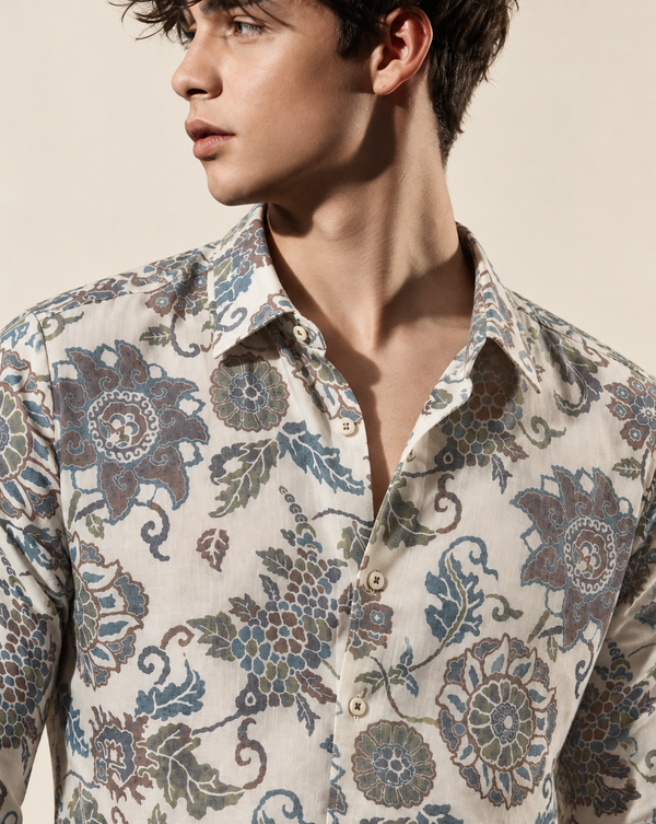 Ilyzly Off White Floral Heritage Print Shirt