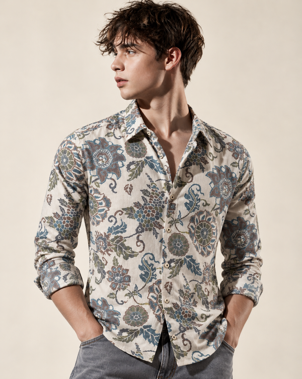 Ilyzly Off White Floral Heritage Print Shirt