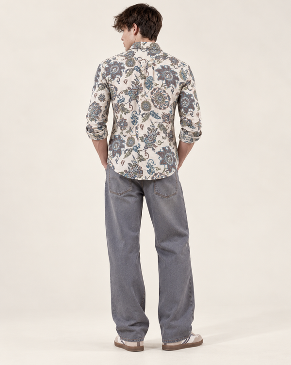 Ilyzly Off White Floral Heritage Print Shirt