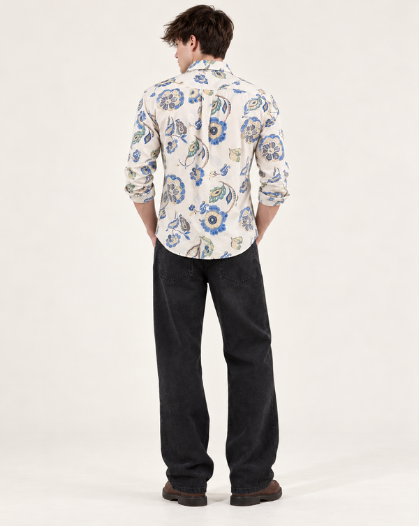 Ilyzly White Blue Botanical Floral Shirt