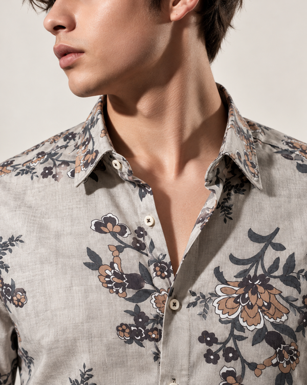 Ilyzly Grey Floral Bloom Printed Shirt