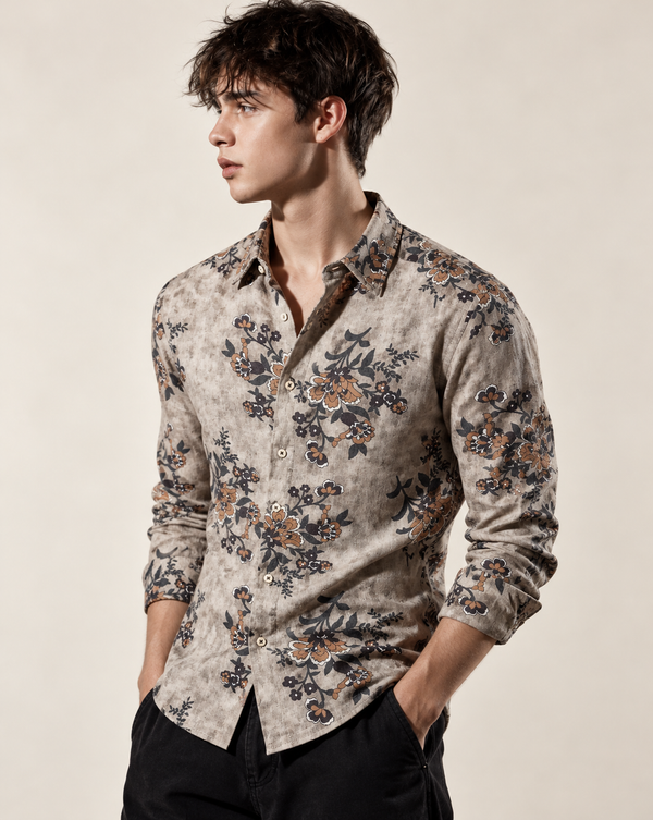 Ilyzly Grey Floral Bloom Printed Shirt