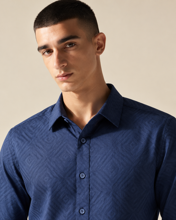 Izi Blue Geometric Jacquard Shirt