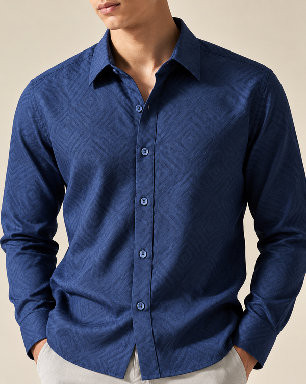 Izi Blue Geometric Jacquard Shirt