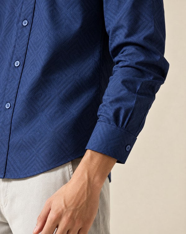 Izi Blue Geometric Jacquard Shirt
