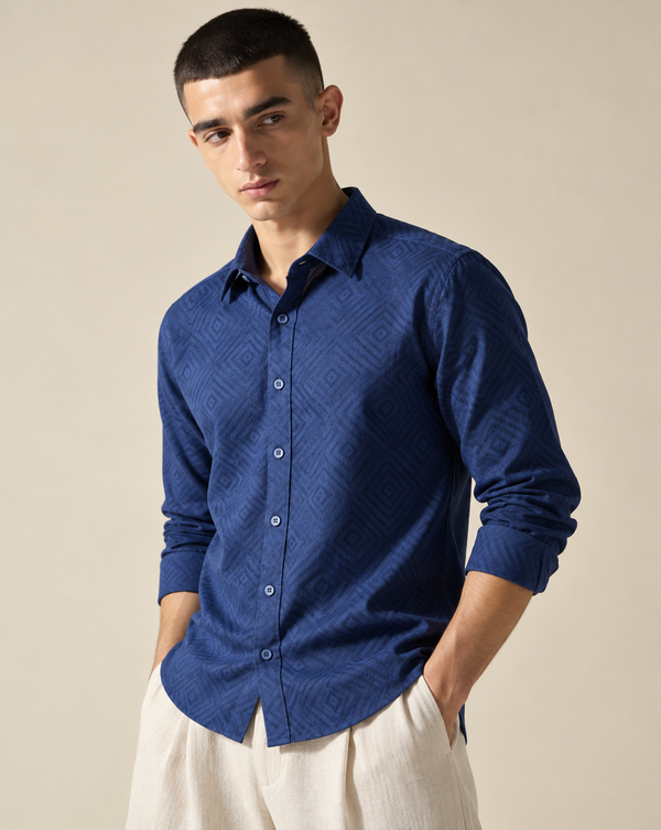 Izi Blue Geometric Jacquard Shirt