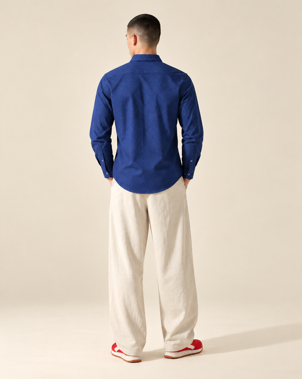 Izi Blue Geometric Jacquard Shirt