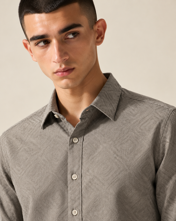 Izi Mist Grey Geometric Jacquard Shirt