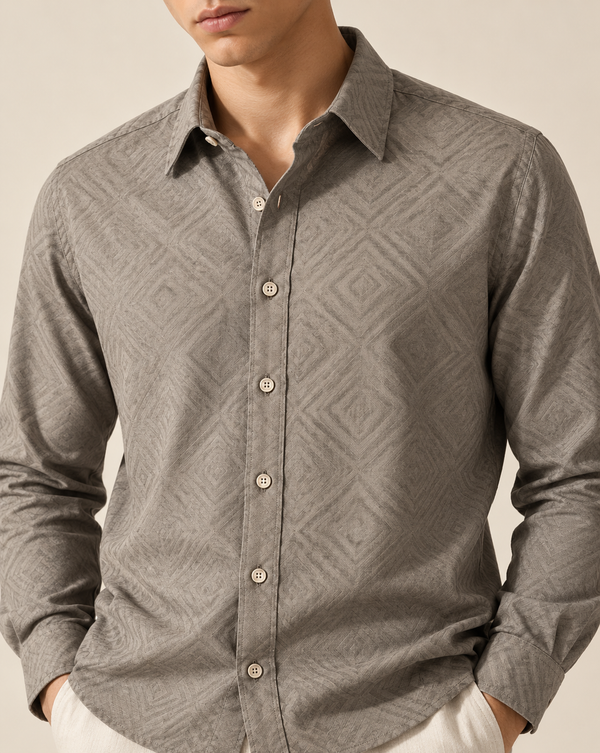 Izi Mist Grey Geometric Jacquard Shirt