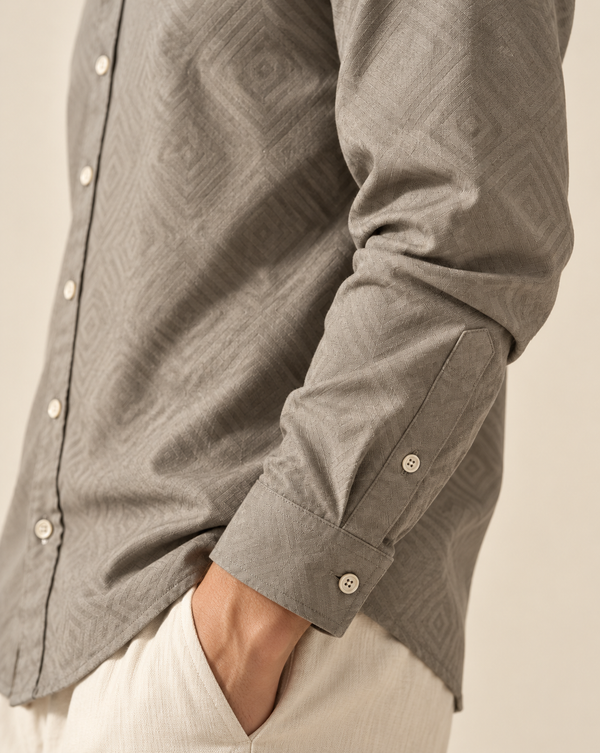 Izi Mist Grey Geometric Jacquard Shirt
