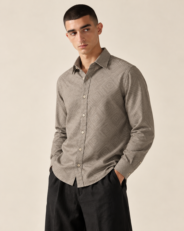 Izi Mist Grey Geometric Jacquard Shirt