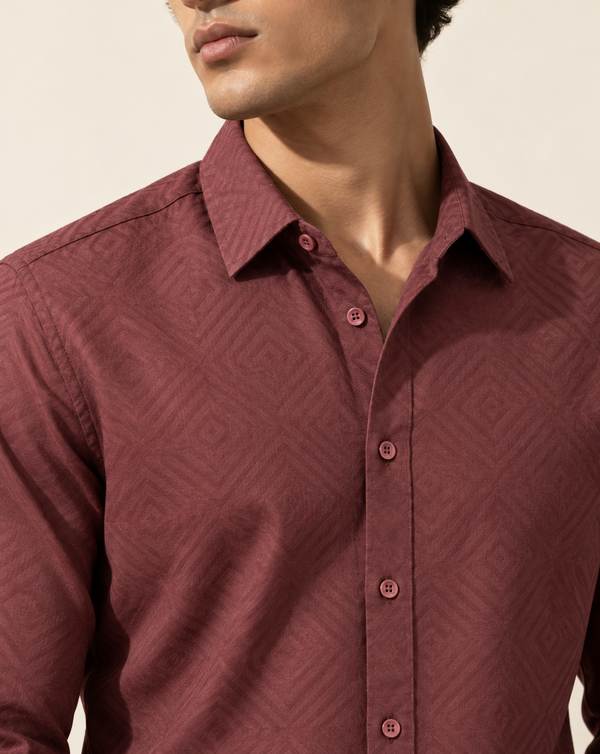 Izi Dusty Mauve Geometric Jacquard Shirt