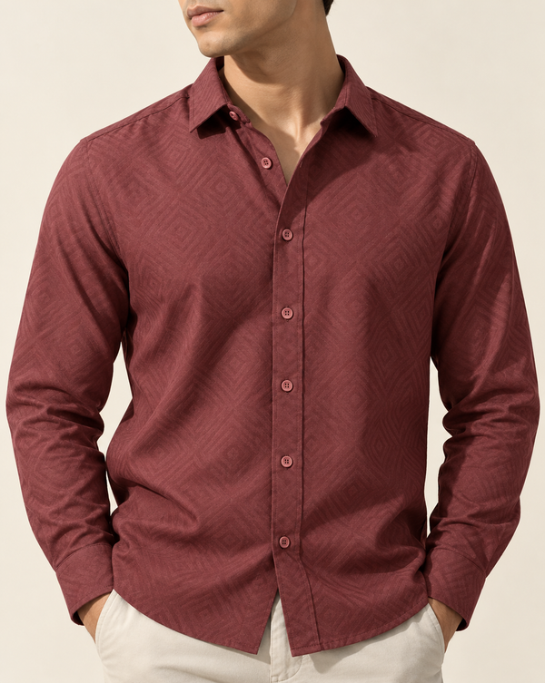 Izi Dusty Mauve Geometric Jacquard Shirt