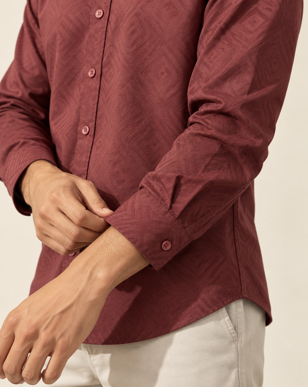Izi Dusty Mauve Geometric Jacquard Shirt
