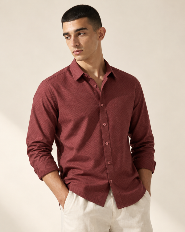 Izi Dusty Mauve Geometric Jacquard Shirt