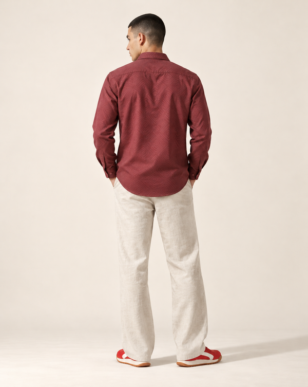 Izi Dusty Mauve Geometric Jacquard Shirt