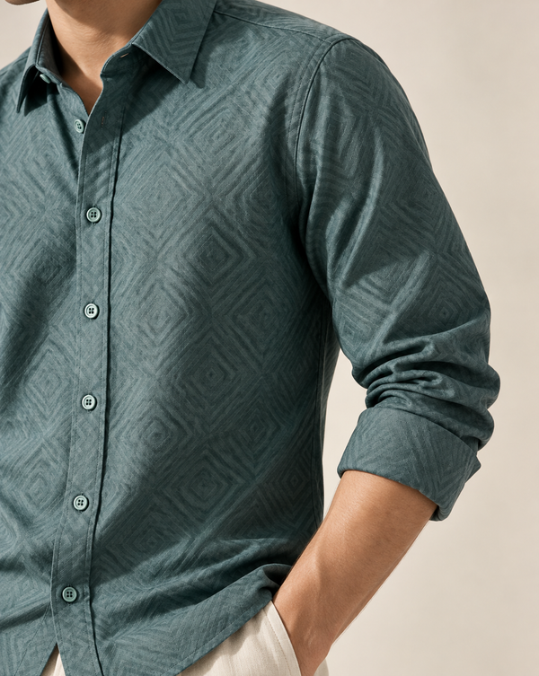 Izi Sage Green Geometric Jacquard Shirt
