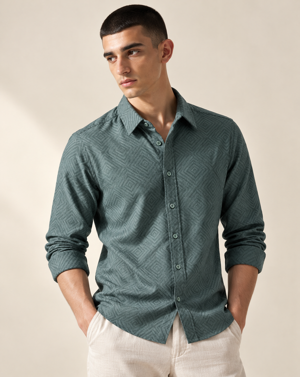 Izi Sage Green Geometric Jacquard Shirt