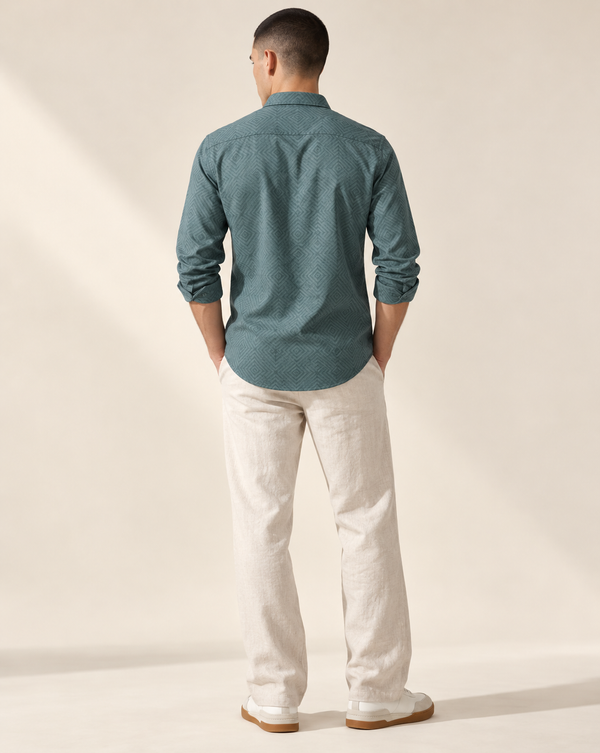 Izi Sage Green Geometric Jacquard Shirt