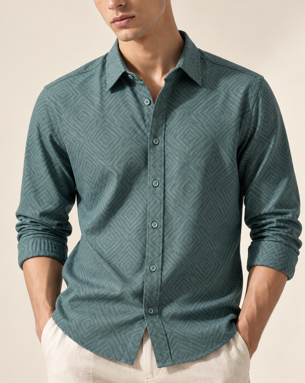 Izi Sage Green Geometric Jacquard Shirt